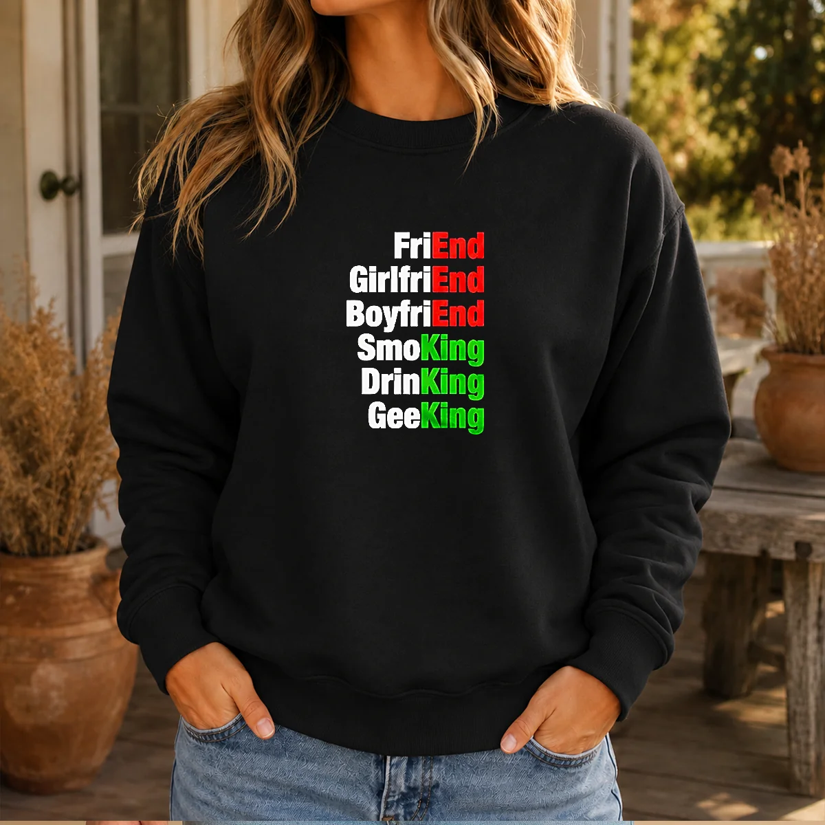 Good Friend Girlfriend Boyfriend Smoking Drinking Geeking Wordplay Text Shirt - Image 7
