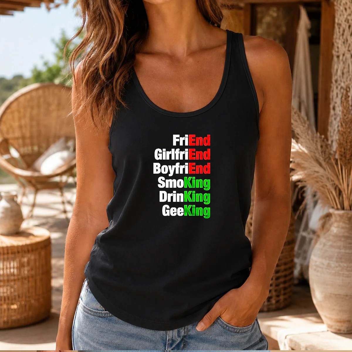 Good Friend Girlfriend Boyfriend Smoking Drinking Geeking Wordplay Text Shirt - Image 3