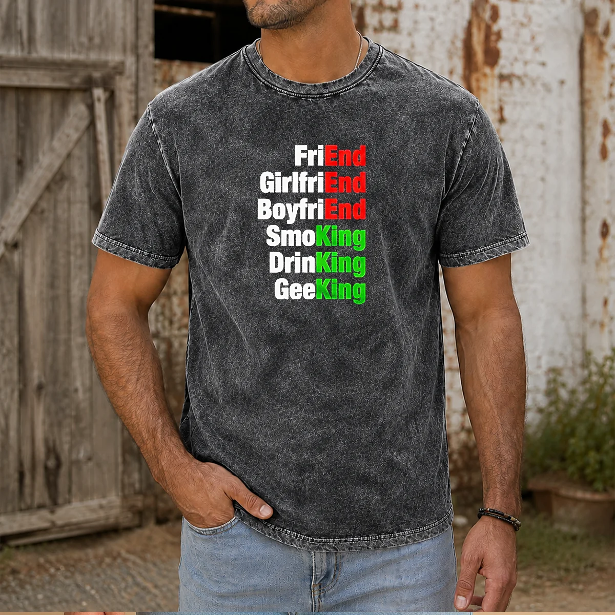 Good Friend Girlfriend Boyfriend Smoking Drinking Geeking Wordplay Text Shirt - Image 8