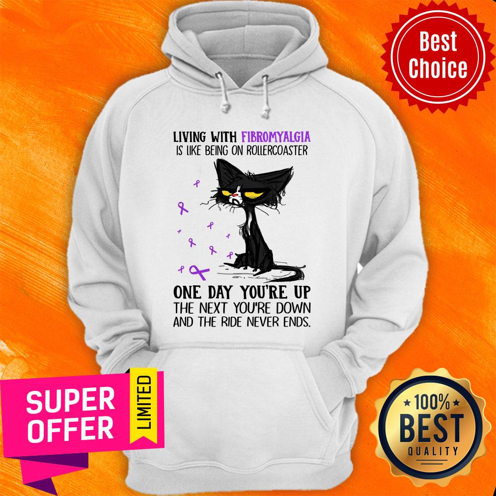 Black Cat Living With Fibromyalgia One Day You're Up Shirt - Image 2