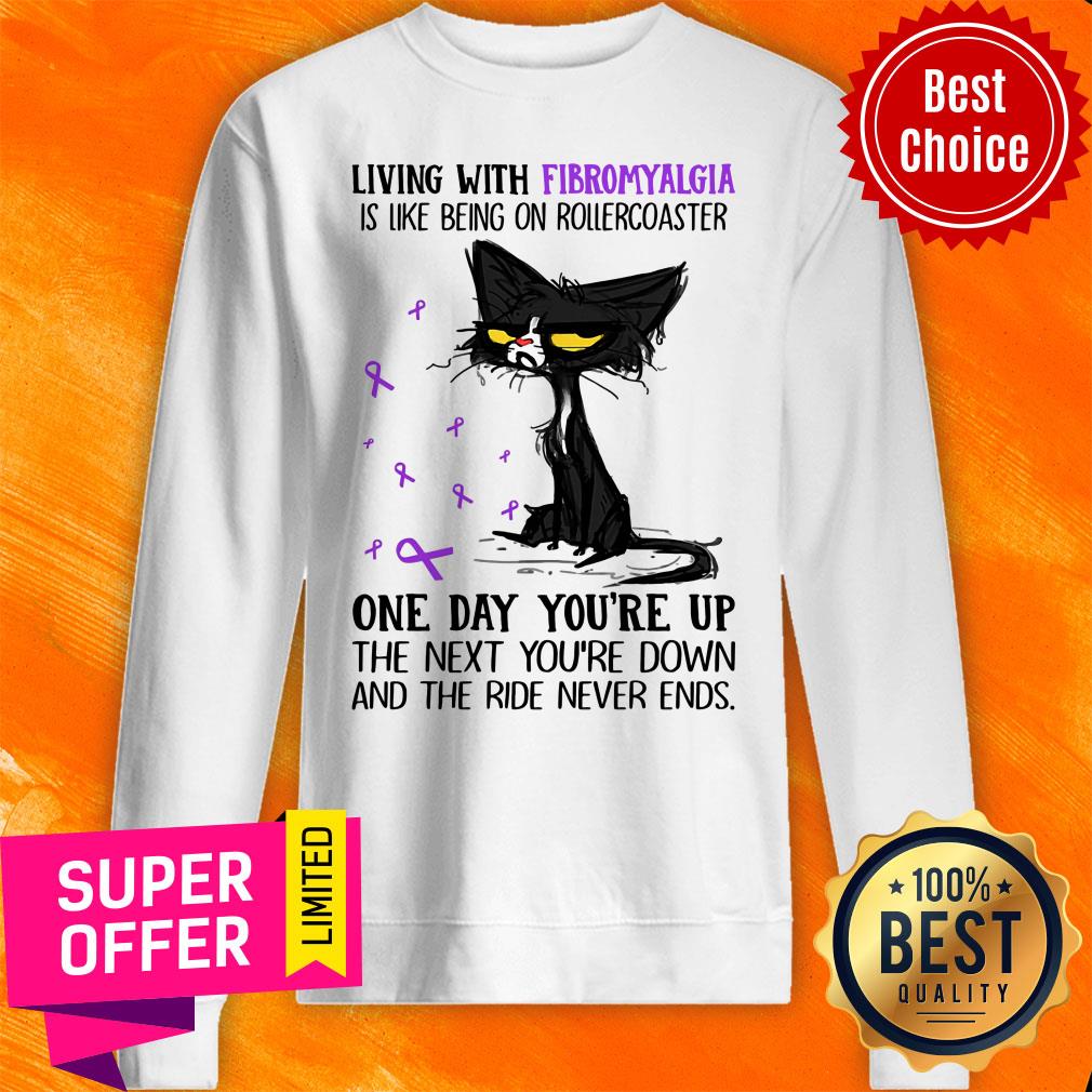 Black Cat Living With Fibromyalgia One Day You're Up Shirt - Image 5