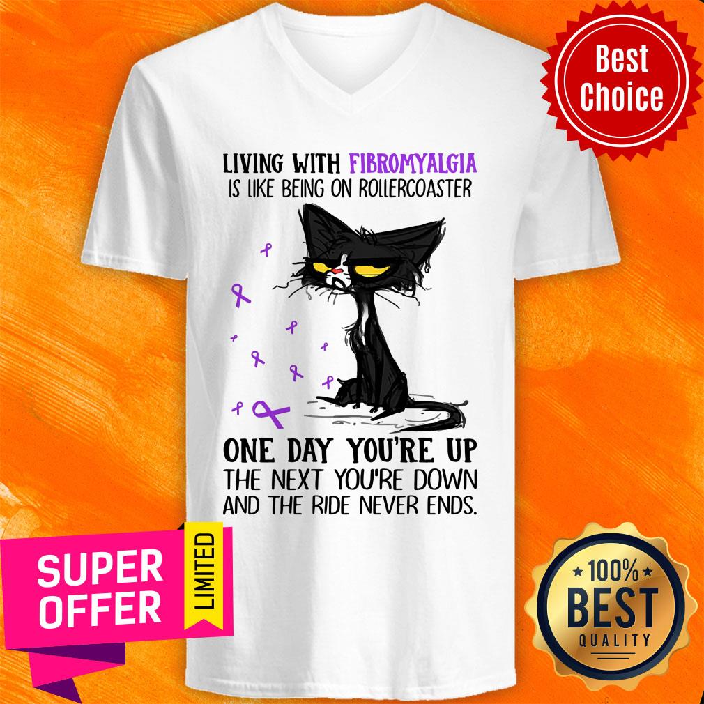 Black Cat Living With Fibromyalgia One Day You're Up Shirt - Image 3