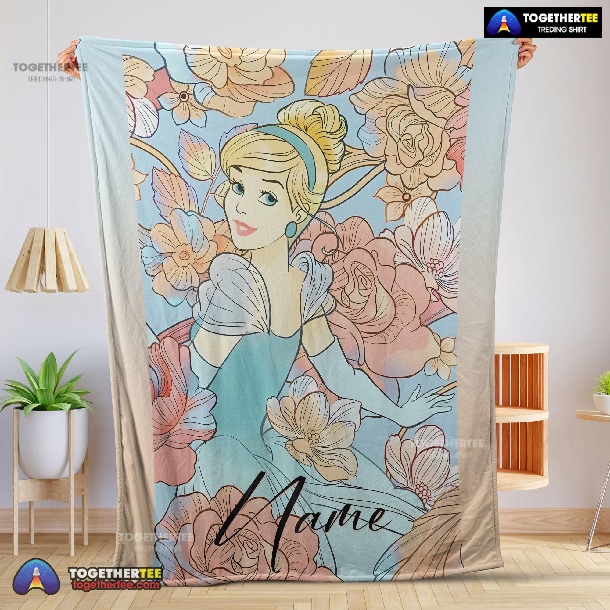 Official Disney Cinderella Elegant Princess Bloom Blanket Fleece Customized Blanket