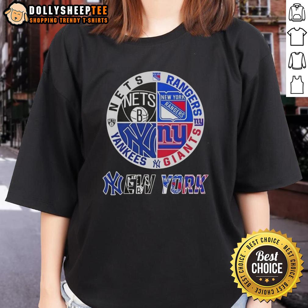 Good New York City Sports Nets Rangers Giants Yankees Logos Combine T-Shirt - Image 3