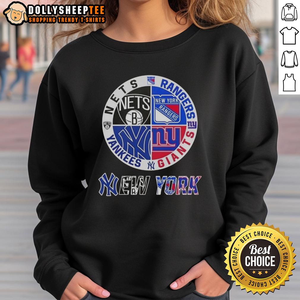 Good New York City Sports Nets Rangers Giants Yankees Logos Combine T-Shirt - Image 5