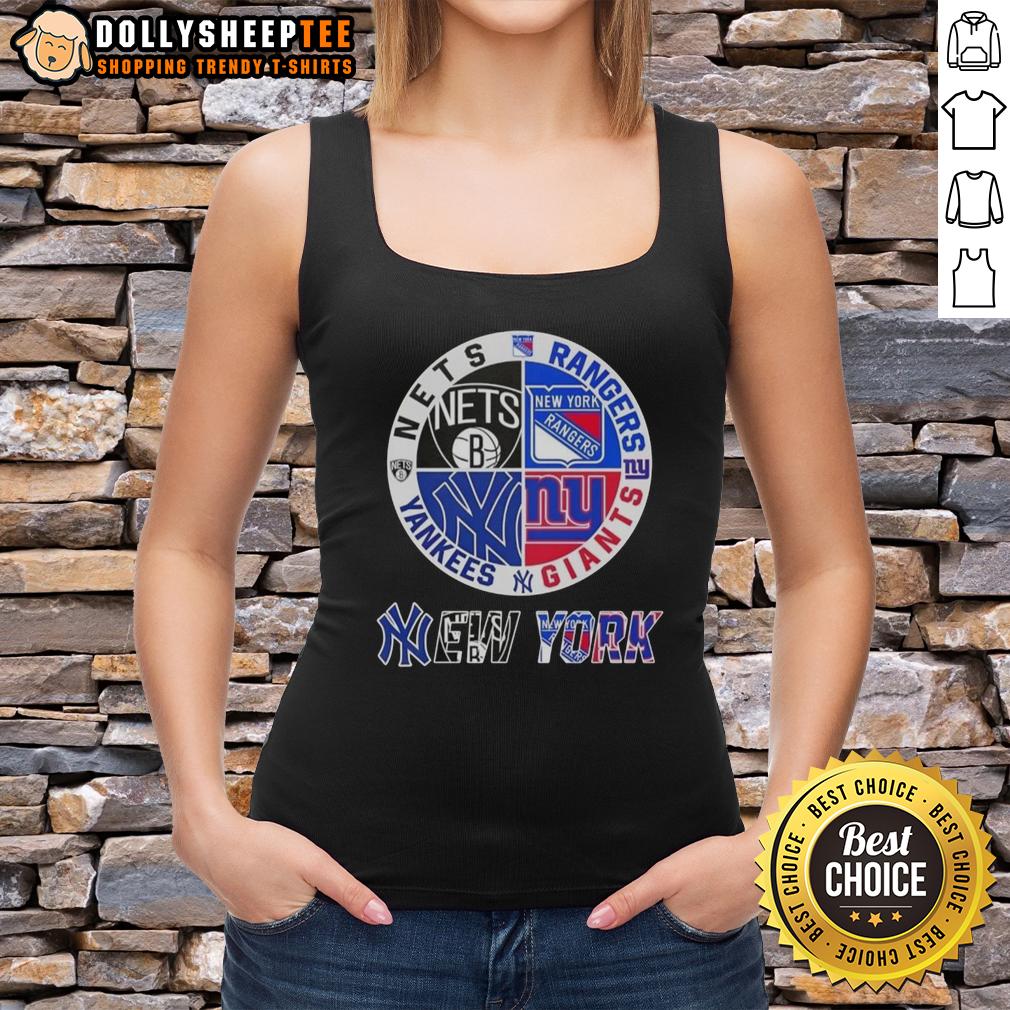 Good New York City Sports Nets Rangers Giants Yankees Logos Combine T-Shirt - Image 4