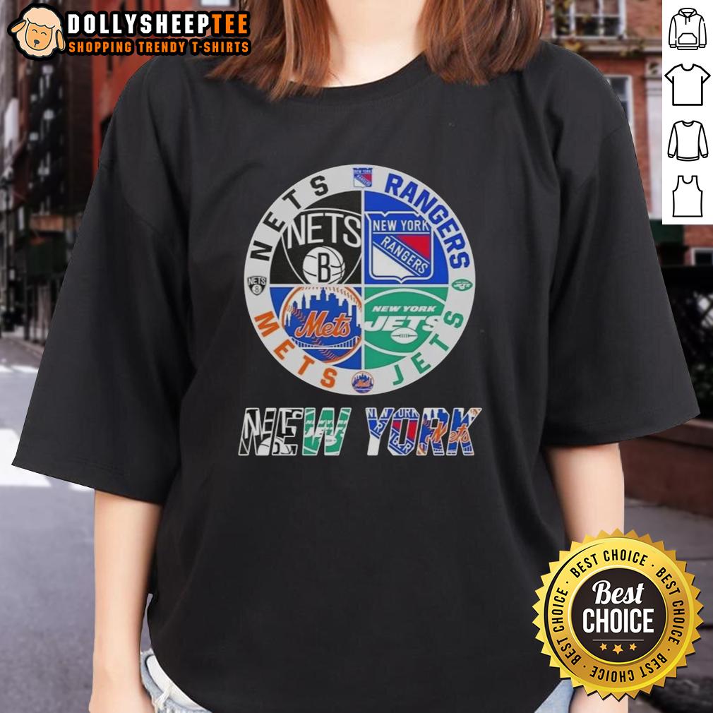 Good New York City Sports Nets Rangers Jets Mets Logos Combine T-Shirt - Image 3