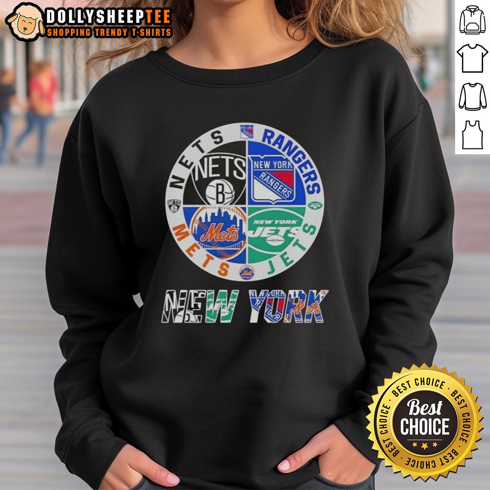Good New York City Sports Nets Rangers Jets Mets Logos Combine T-Shirt - Image 5