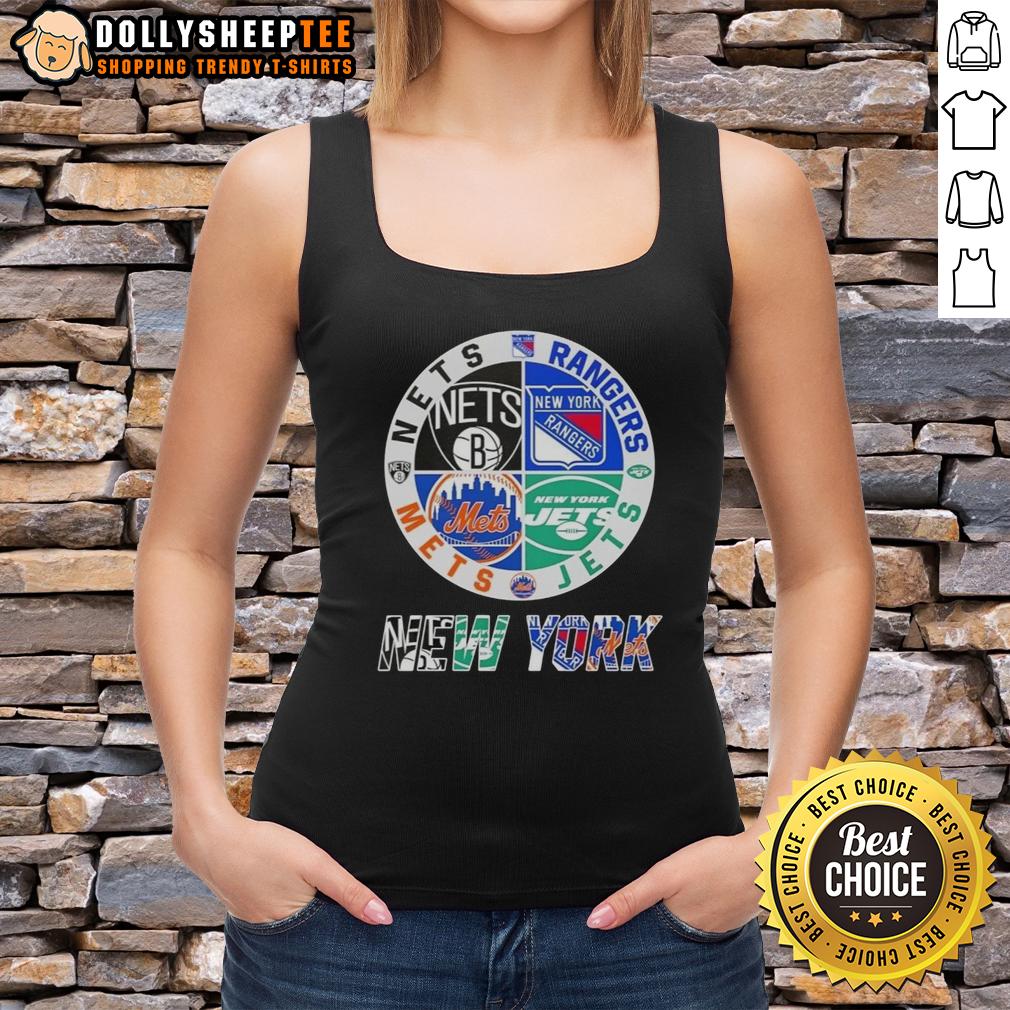 Good New York City Sports Nets Rangers Jets Mets Logos Combine T-Shirt - Image 4