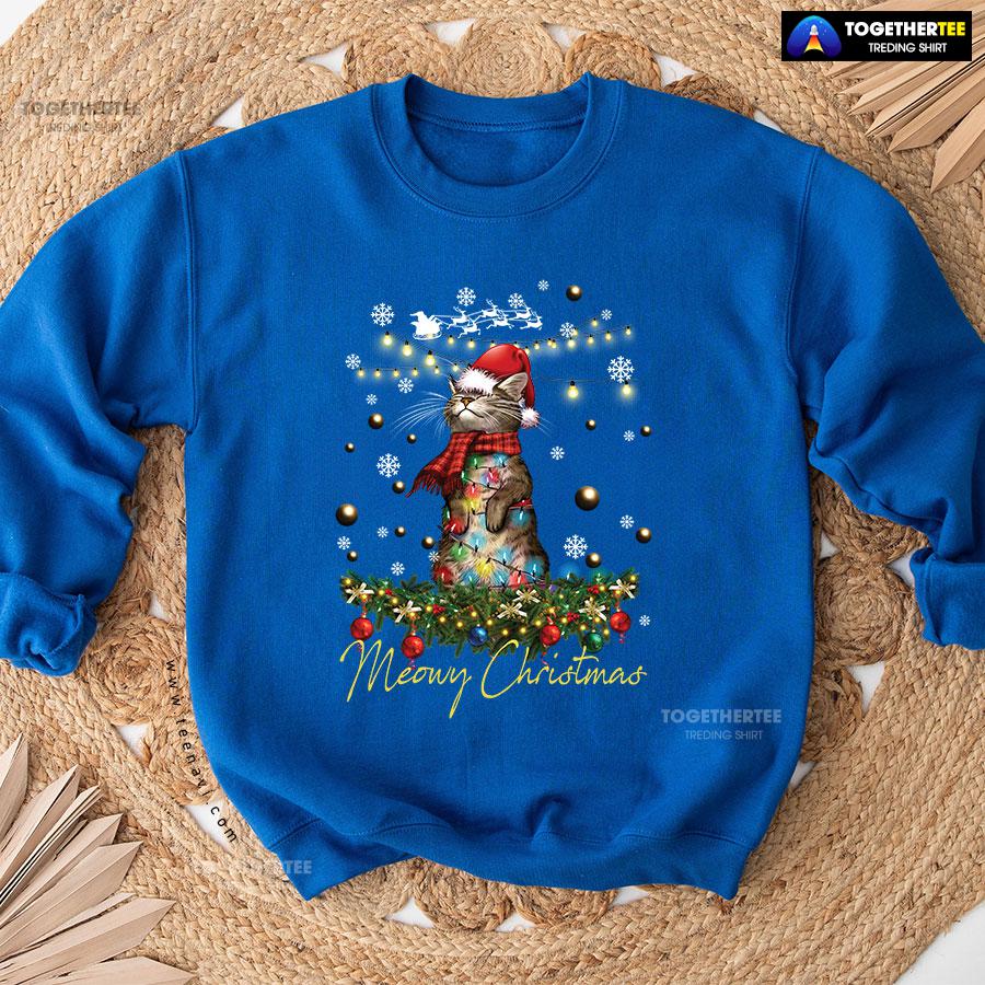 Meowy Christmas X’mas Tree Santa Cat Sweatshirt - Image 10