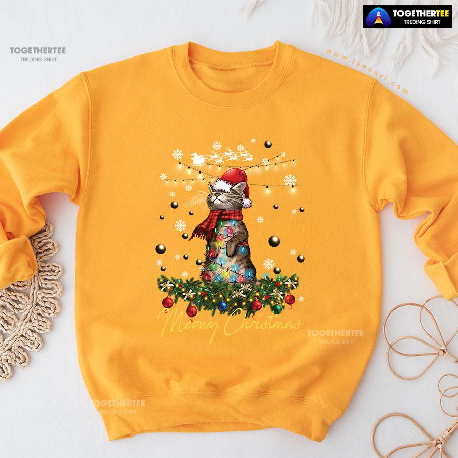 Meowy Christmas X’mas Tree Santa Cat Sweatshirt - Image 11