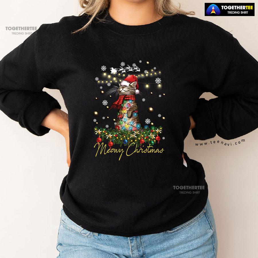 Meowy Christmas X’mas Tree Santa Cat Sweatshirt - Image 2