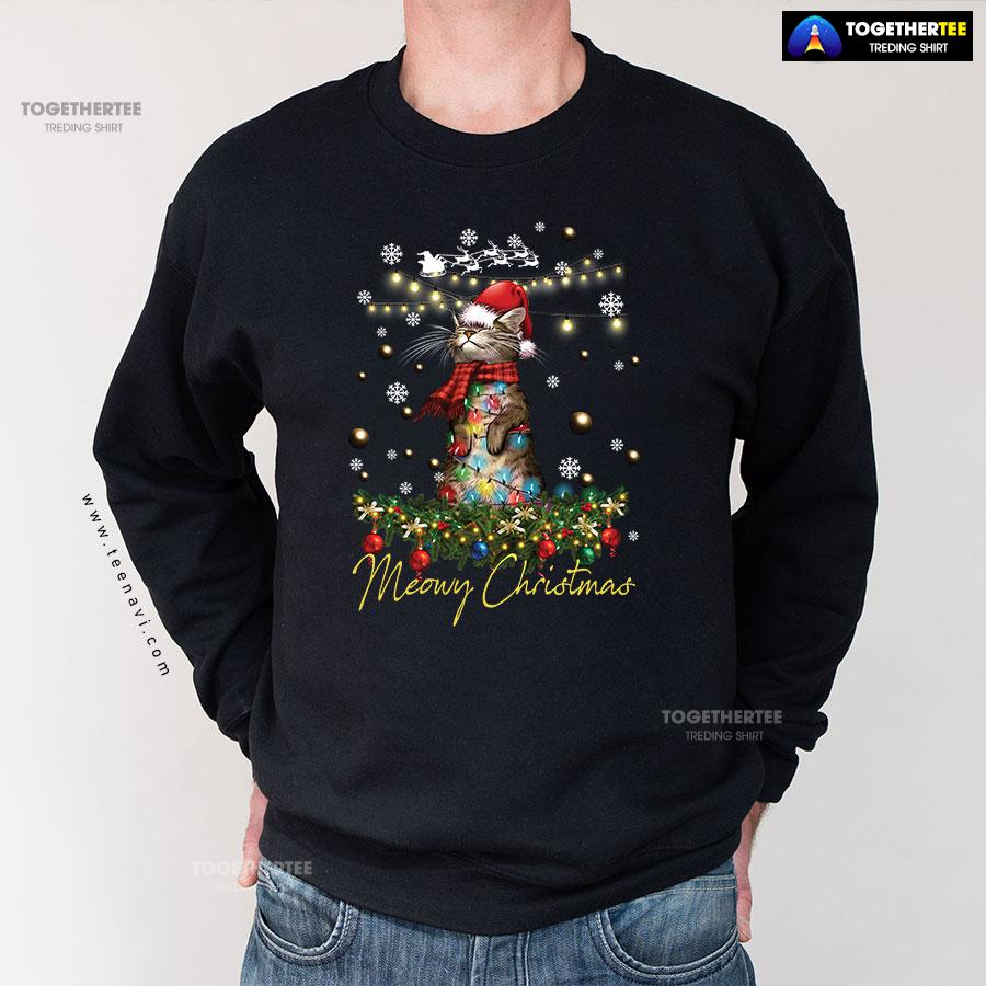 Meowy Christmas X’mas Tree Santa Cat Sweatshirt - Image 3