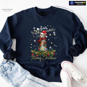 Meowy Christmas X’mas Tree Santa Cat Sweatshirt