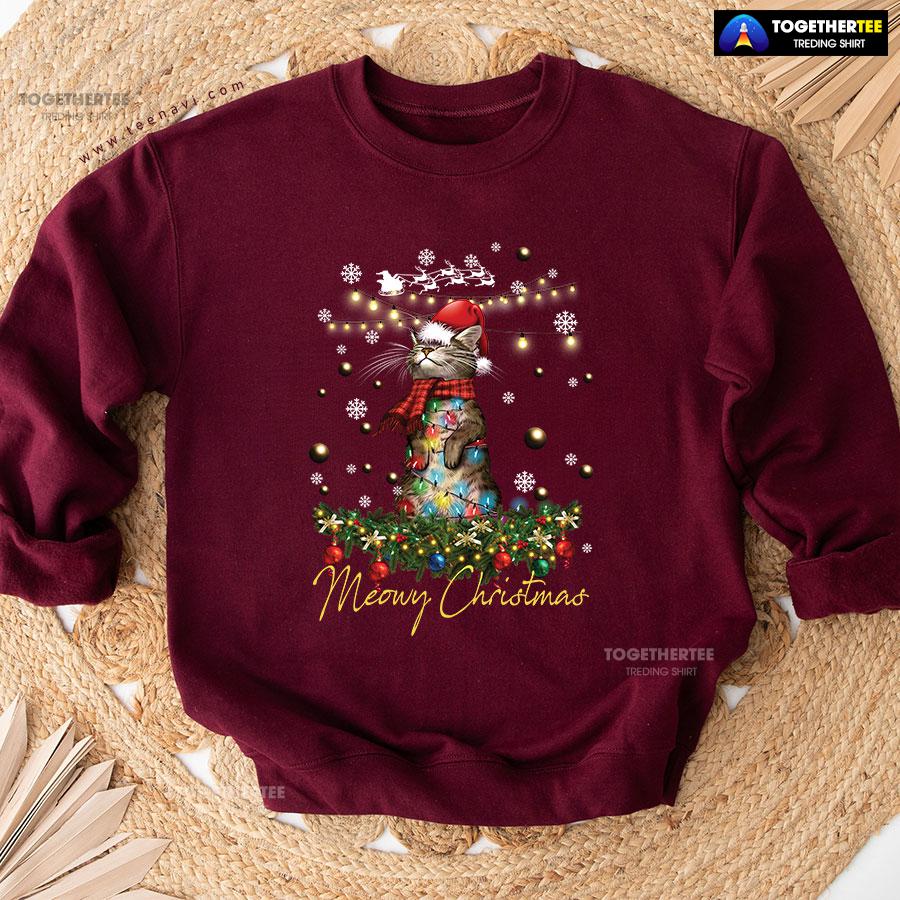 Meowy Christmas X’mas Tree Santa Cat Sweatshirt - Image 6