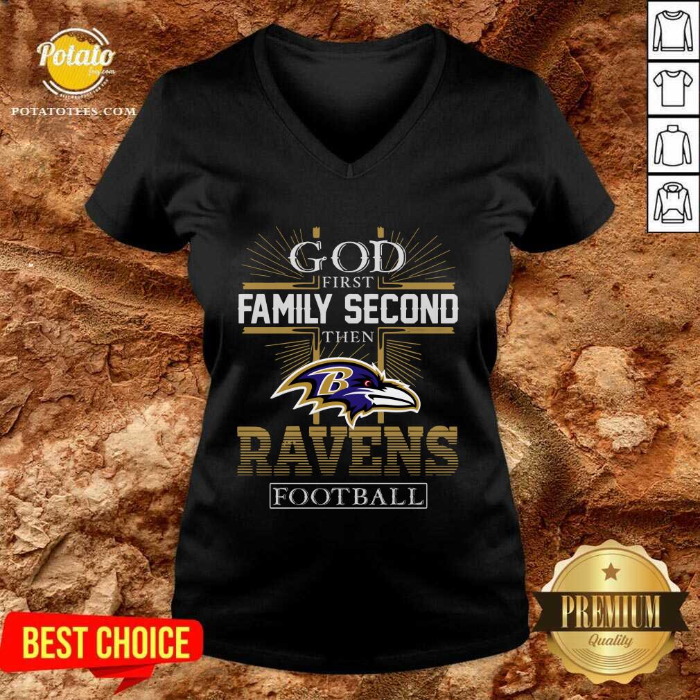 Official God First Family Second Then Baltimore Ravens Football Shirt - Image 3
