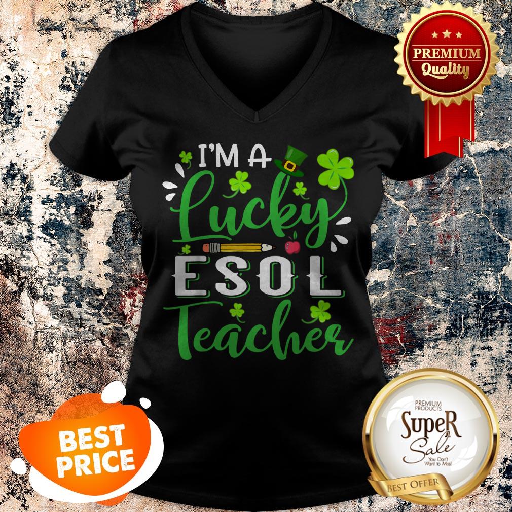 Nice I’m A Lucky ESOL Teacher Shamrock Top Hat St Patrick’s Day T-shirt - Image 3