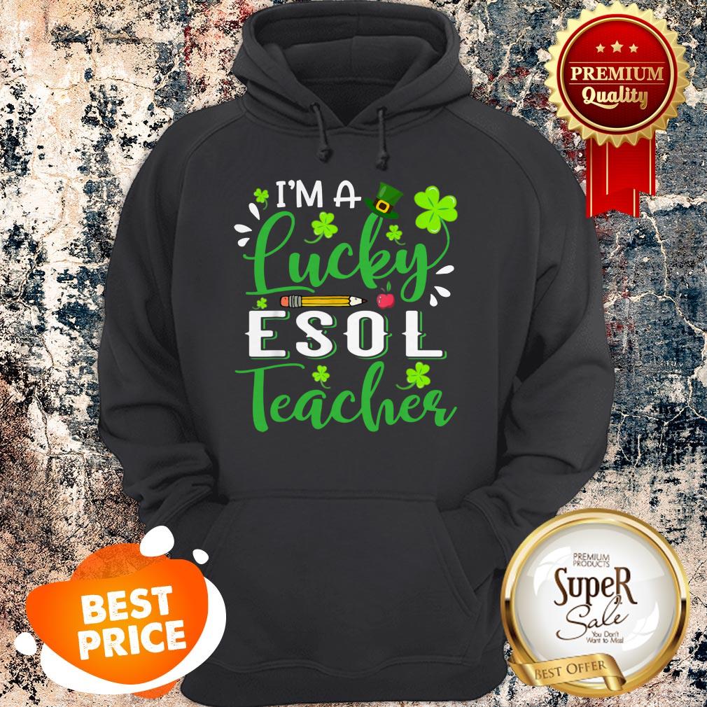 Nice I’m A Lucky ESOL Teacher Shamrock Top Hat St Patrick’s Day T-shirt - Image 5