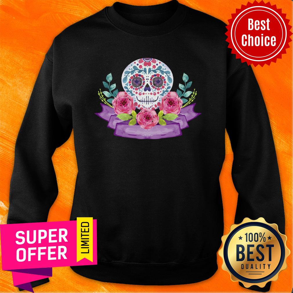 De Muertos Sugar Skull Flower Shirt - Image 5