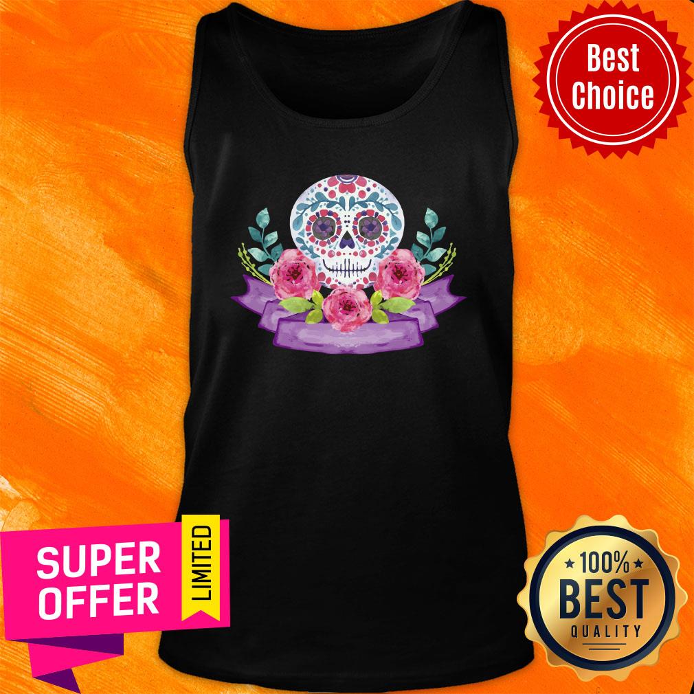 De Muertos Sugar Skull Flower Shirt - Image 4