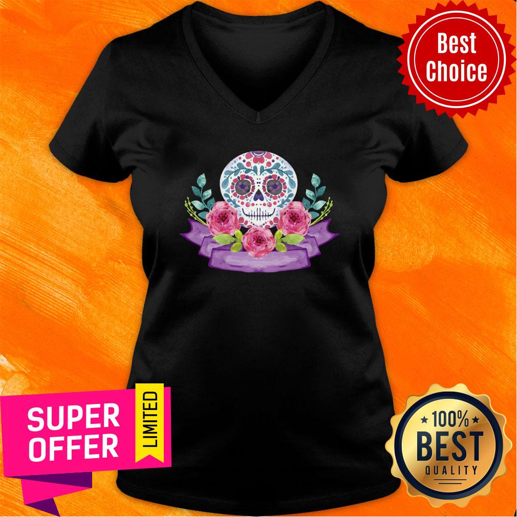 De Muertos Sugar Skull Flower Shirt - Image 3