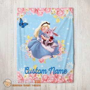 Perfect Cute Disney Alice & The White Rabbit Alice In Wonderland Blanket Fleece Customized Blanket