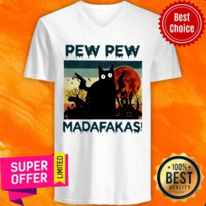 Alternative view of Black Cat Pew Pew Madafakas Halloween Shirt