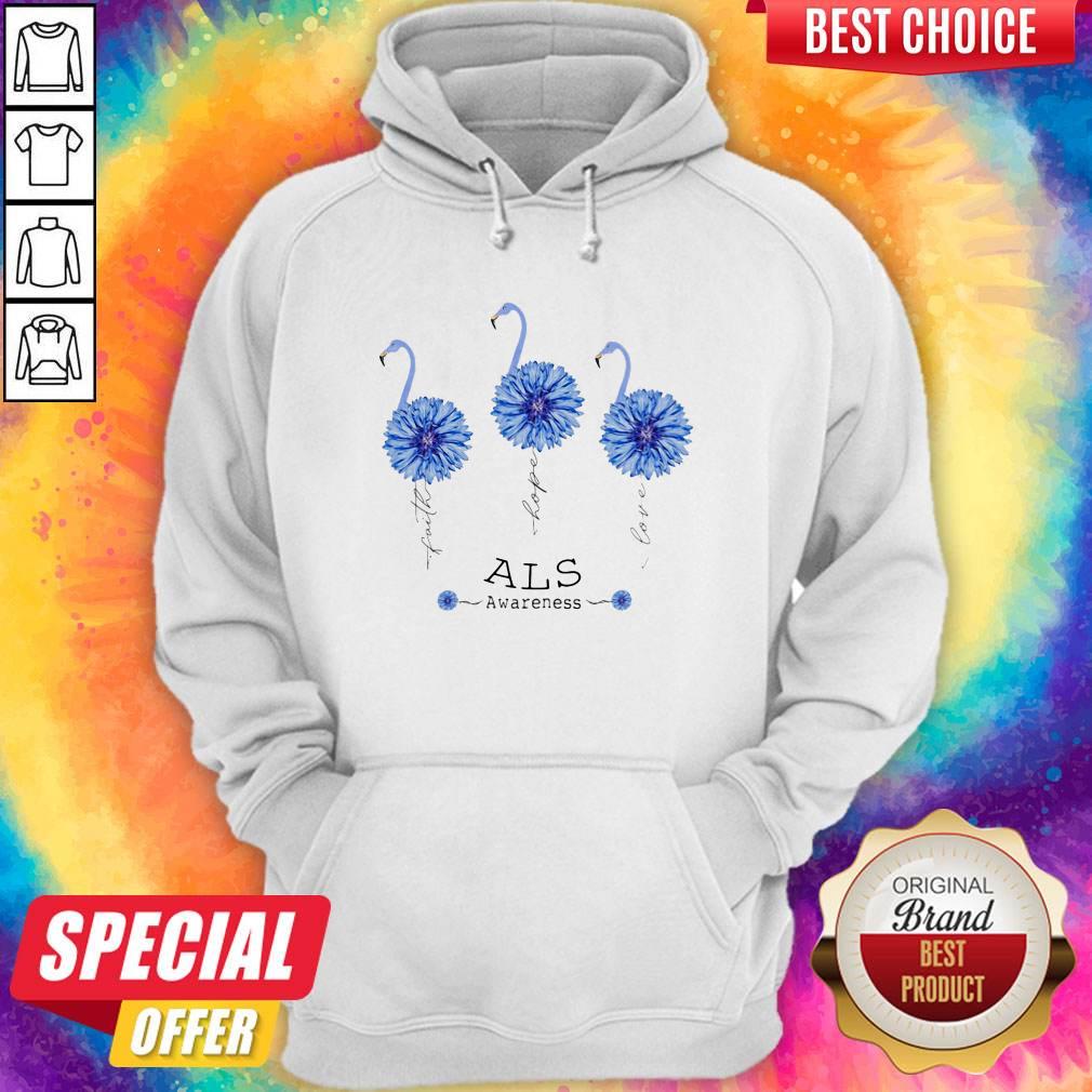 Nice Faith Hope Love Als Awareness Flamingo Flower Shirt - Image 3