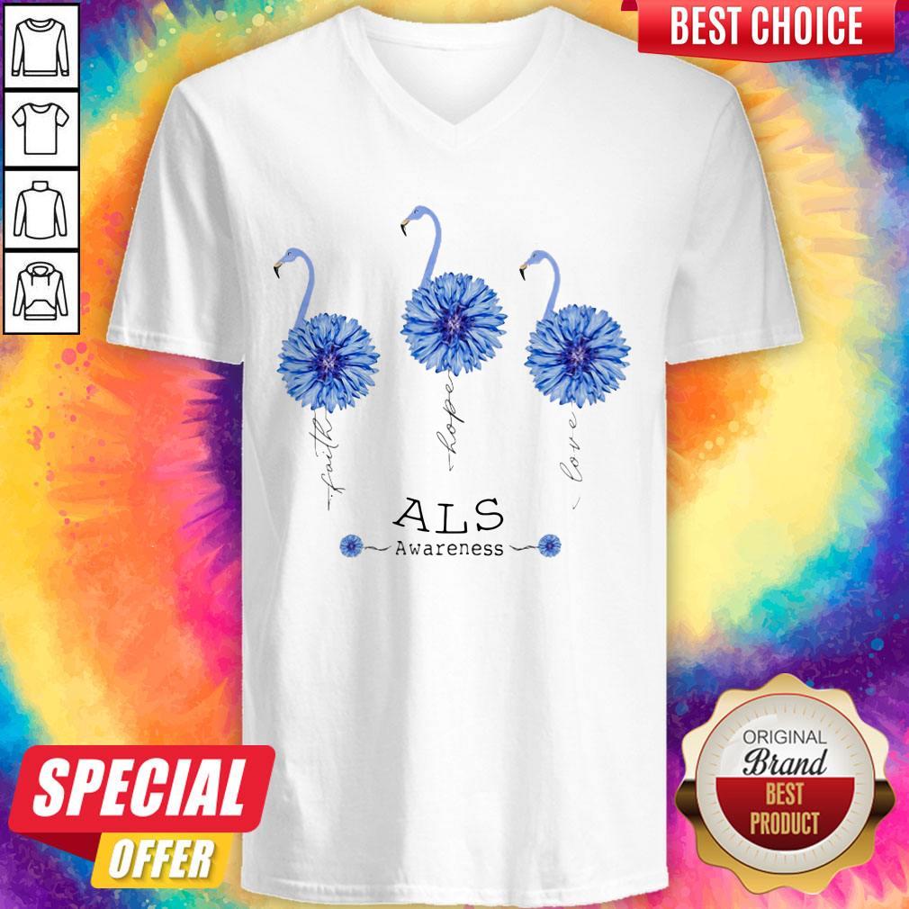 Nice Faith Hope Love Als Awareness Flamingo Flower Shirt - Image 4
