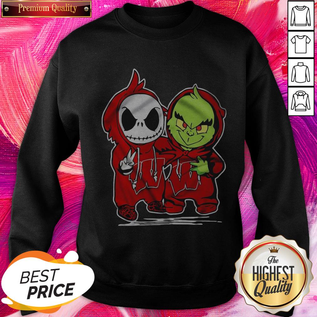 Pretty Baby Skeleton And Baby Grinch Wisconsin Badgers Shirt - Image 4