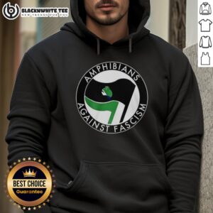 Alternative view of Happy Amphibians Against Fascism Frog Flag T-Shirt