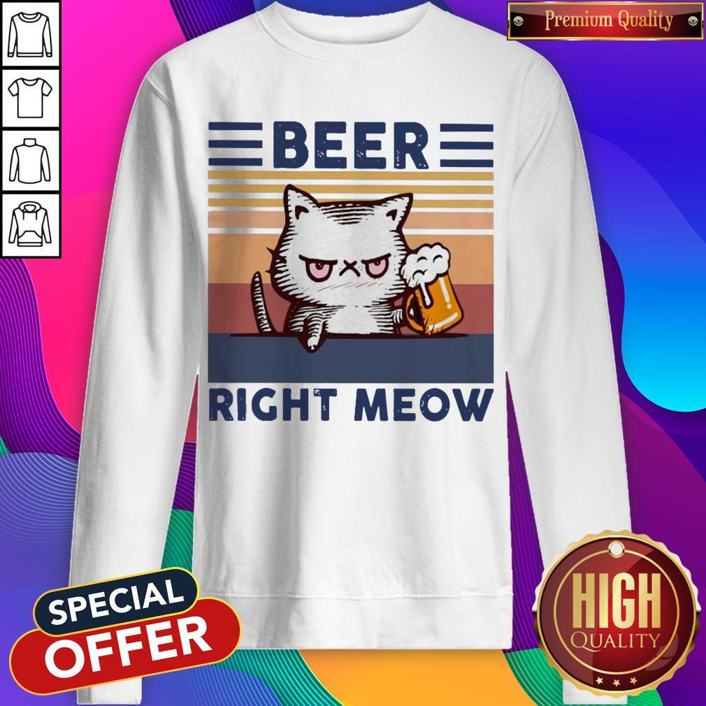 Cat Beer Right Meow Vintage Shirt - Image 2