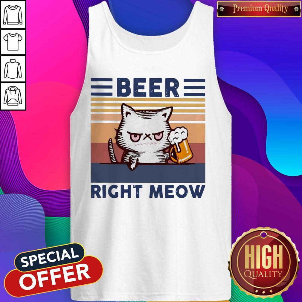Cat Beer Right Meow Vintage Shirt - Image 4