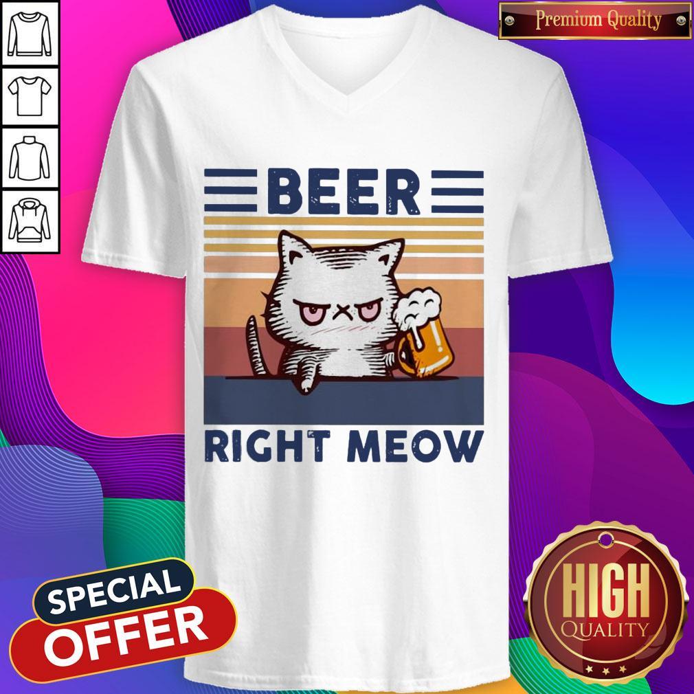 Cat Beer Right Meow Vintage Shirt - Image 3