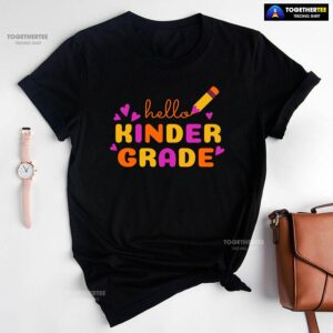 Hello Kinder Grade Kindergarten Student Crayon Purple Heart Back To School T-Shirt