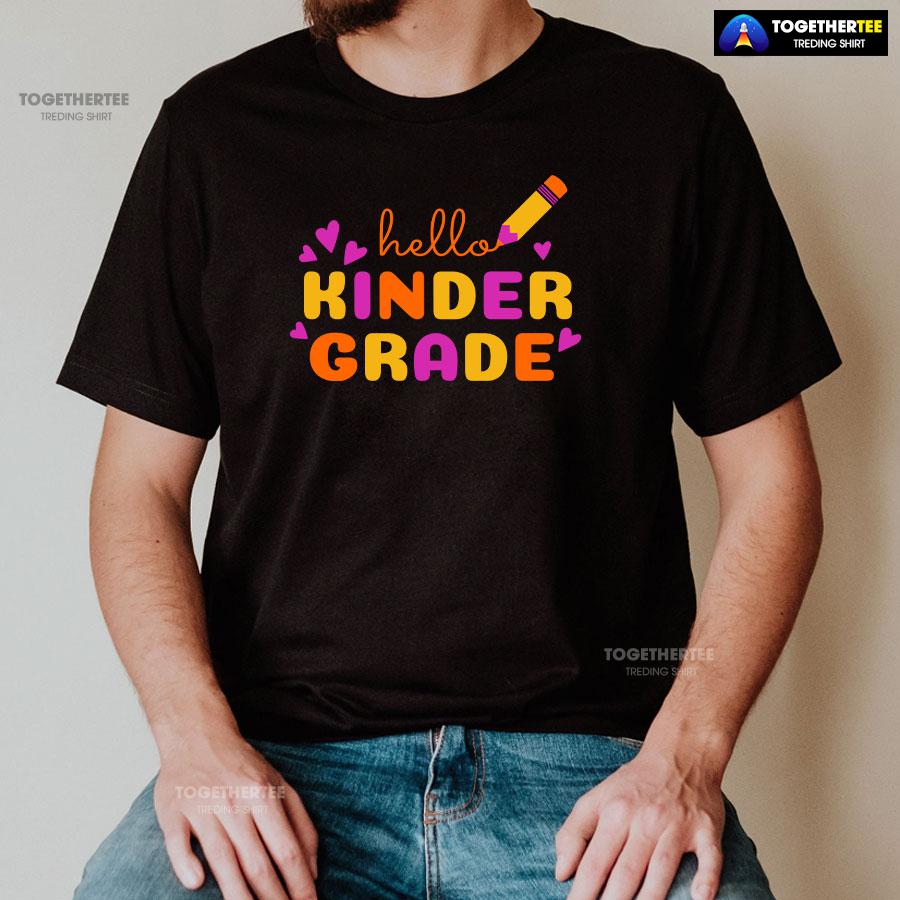 Hello Kinder Grade Kindergarten Student Crayon Purple Heart Back To School T-Shirt - Image 2