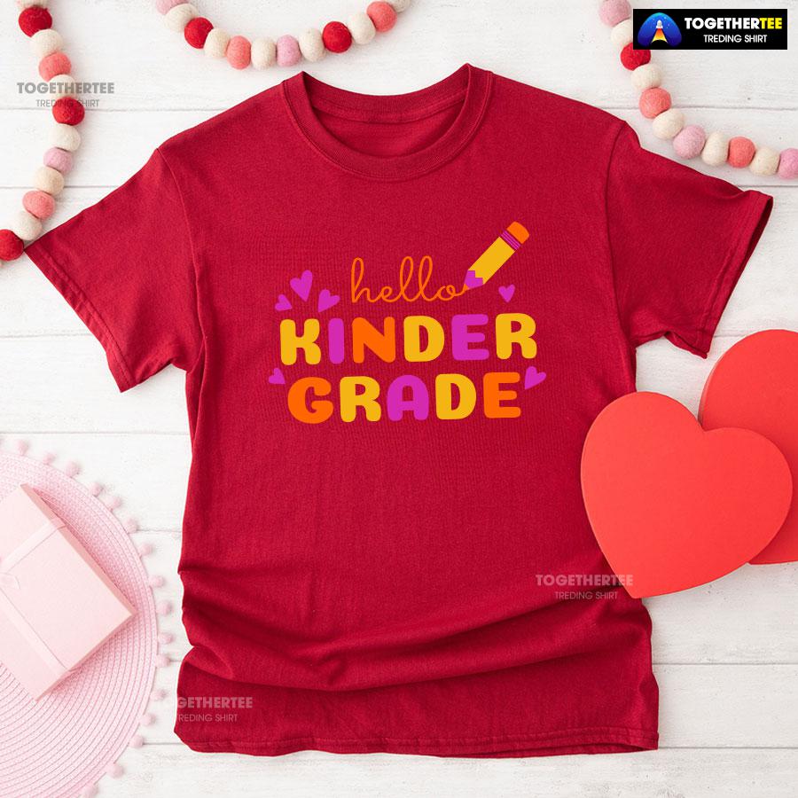 Hello Kinder Grade Kindergarten Student Crayon Purple Heart Back To School T-Shirt - Image 8