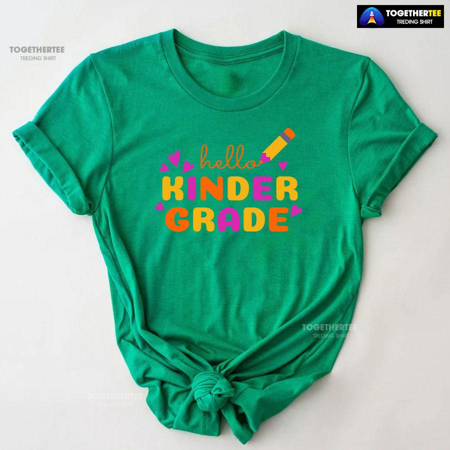 Hello Kinder Grade Kindergarten Student Crayon Purple Heart Back To School T-Shirt - Image 9