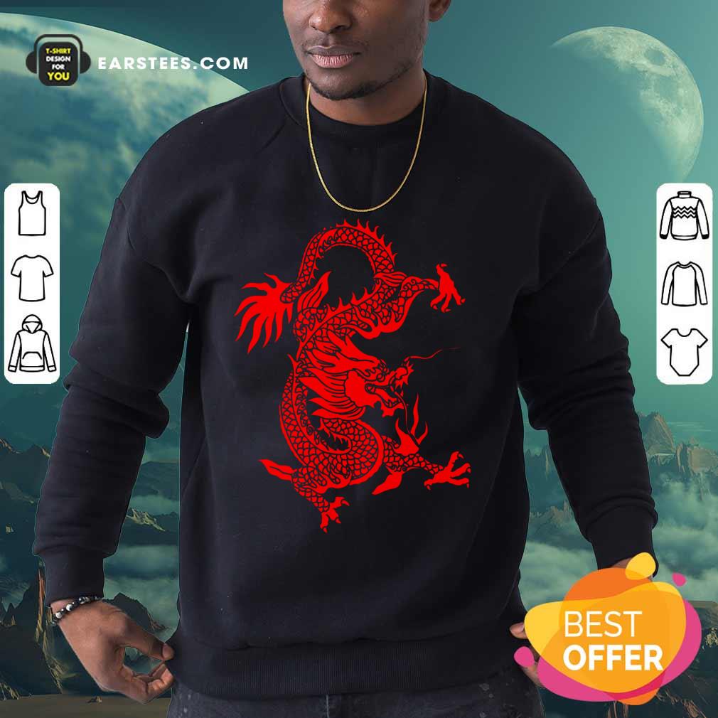 Red Tribal Dragon Chinese Firedrake Art Print Shirt - Image 3