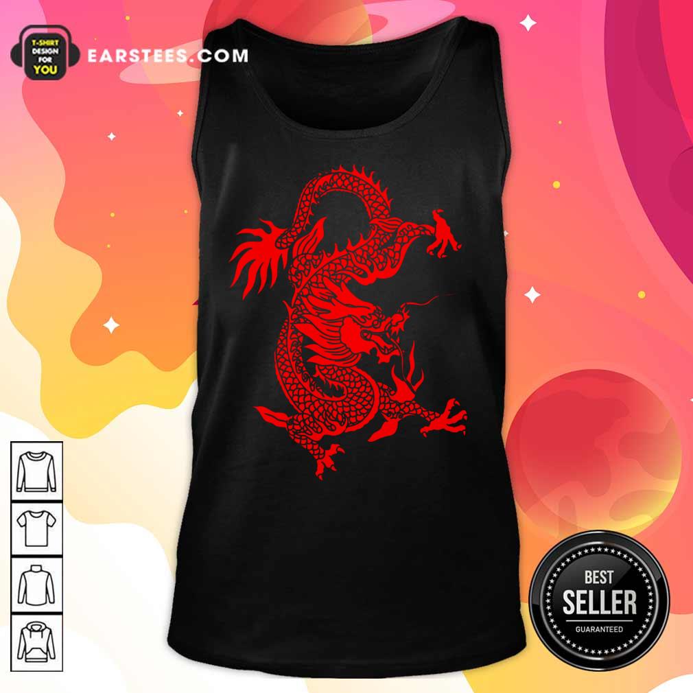 Red Tribal Dragon Chinese Firedrake Art Print Shirt - Image 2