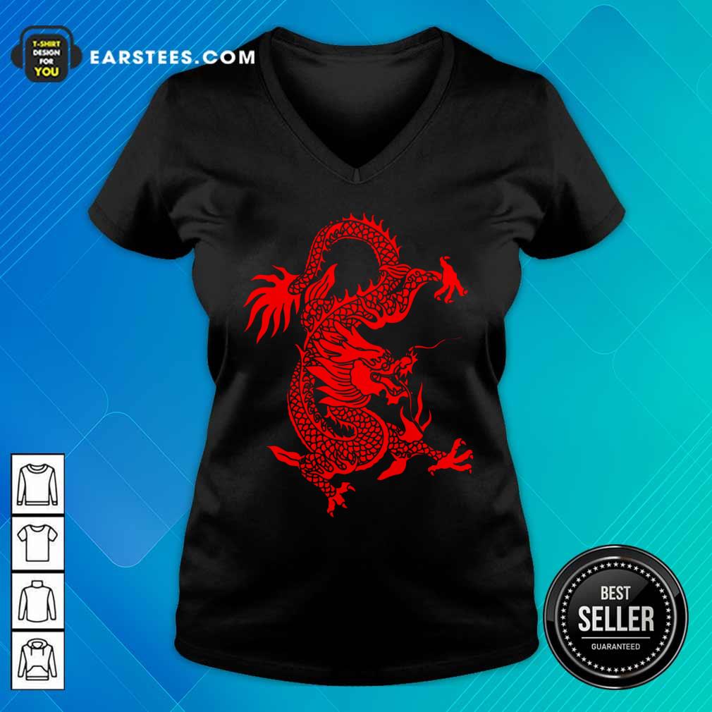 Red Tribal Dragon Chinese Firedrake Art Print Shirt - Image 5