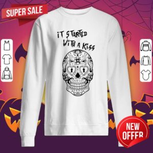 Alternative view of Candy Skull It Started With A Kiss Slogan Dia De Los Muertos Day Dead Shirt