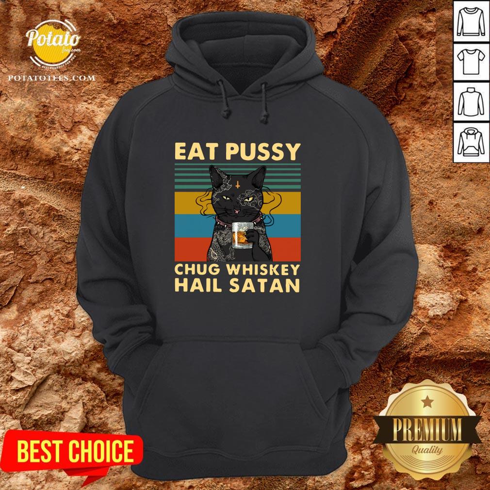 Cute Black Cat Eat Pussy Chug Whiskey Hail Satan Vintage Shirt - Image 5
