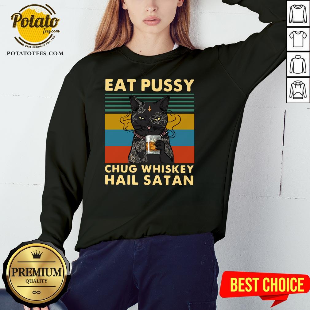 Cute Black Cat Eat Pussy Chug Whiskey Hail Satan Vintage Shirt - Image 4