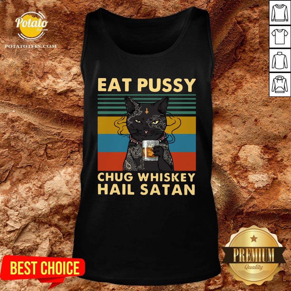 Cute Black Cat Eat Pussy Chug Whiskey Hail Satan Vintage Shirt - Image 3