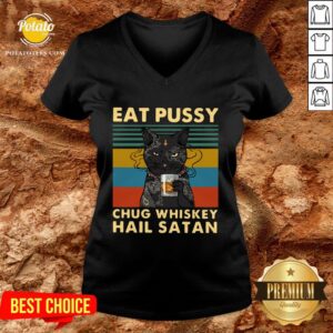 Alternative view of Cute Black Cat Eat Pussy Chug Whiskey Hail Satan Vintage Shirt