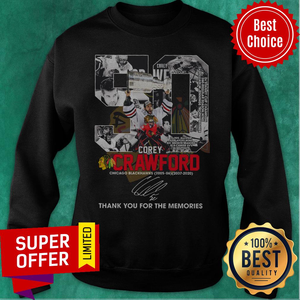 50 Corey Crawford Chicago Blackhawks 2005-2020 Thank You For The Memories Signature Shirt - Image 5