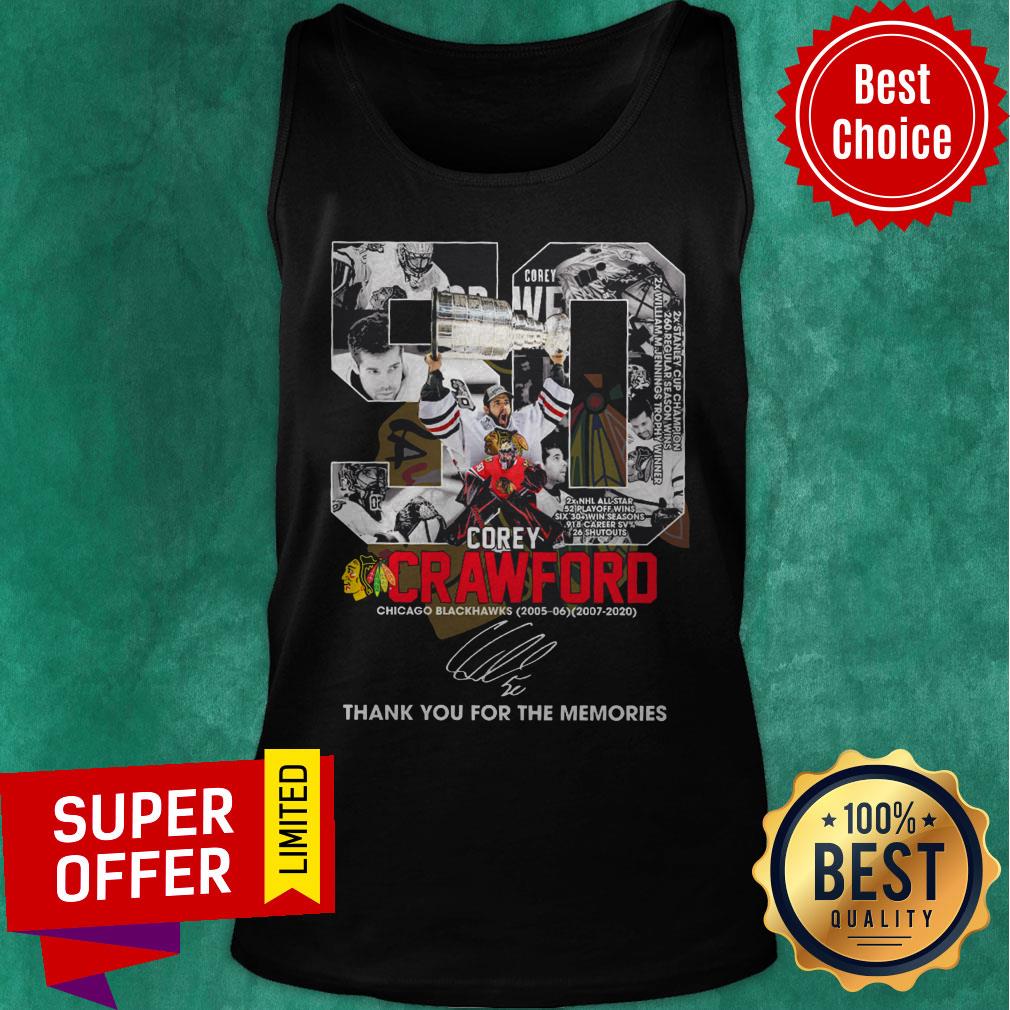 50 Corey Crawford Chicago Blackhawks 2005-2020 Thank You For The Memories Signature Shirt - Image 4