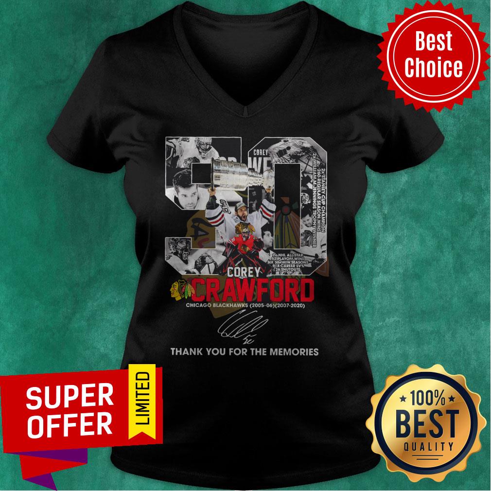 50 Corey Crawford Chicago Blackhawks 2005-2020 Thank You For The Memories Signature Shirt - Image 3