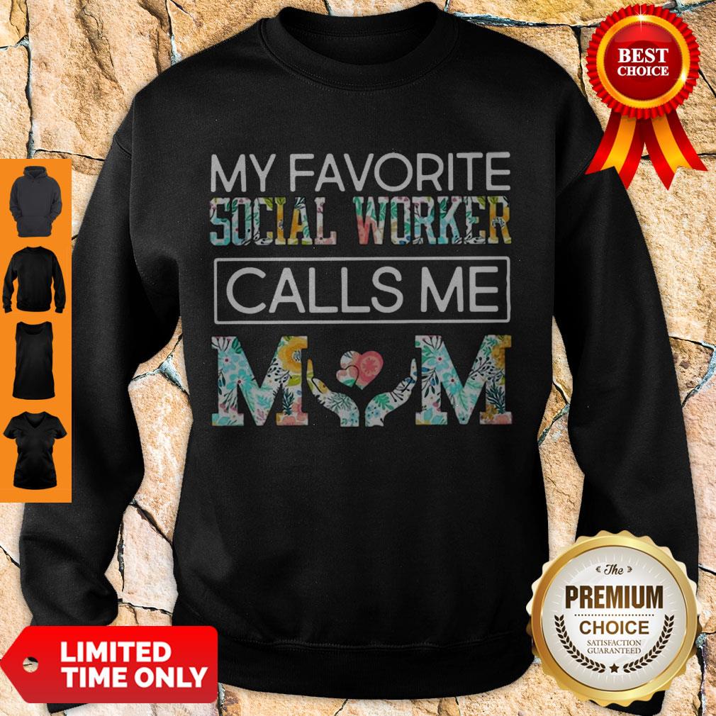 Premium My Favorite Social Worker Calls Me Mom Floral Shirt - Image 3